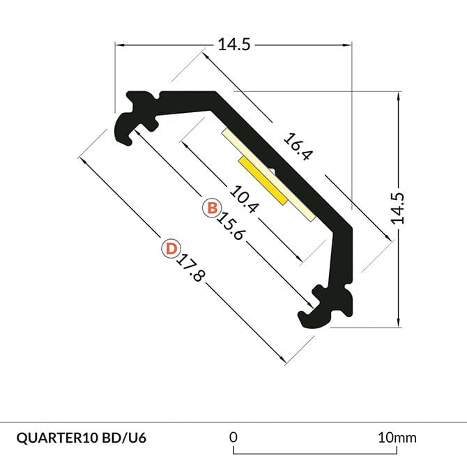 QUARTER LED ALUMINIUM PROFILE -2M K01-1125 cross section 670x670