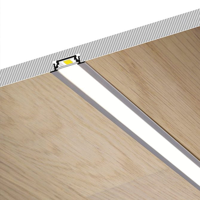 Recessed LED Aluminium Profile For Wardrobe & Cabinet LED Strip Lighting - K01-1055-2M Cross Section 670x670