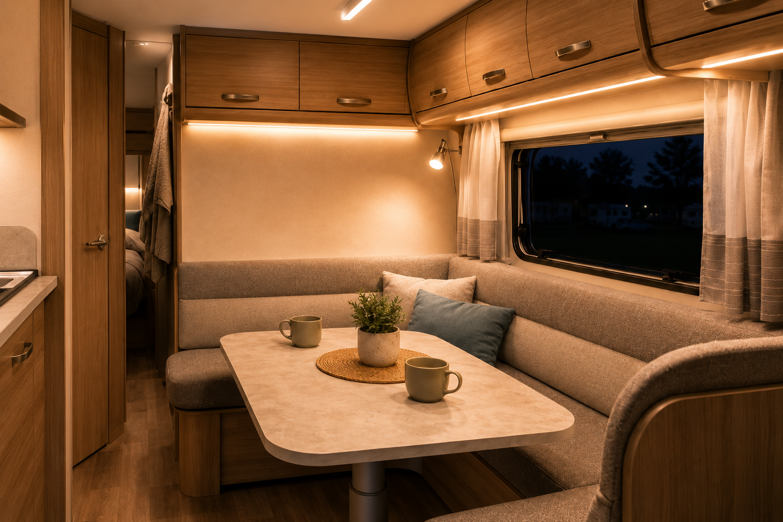 Caravan with Led lights during the night